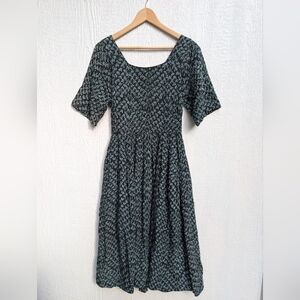 Yazdi Made In Indonesia Black Green Batik Button Back Dress Women's Size Medium